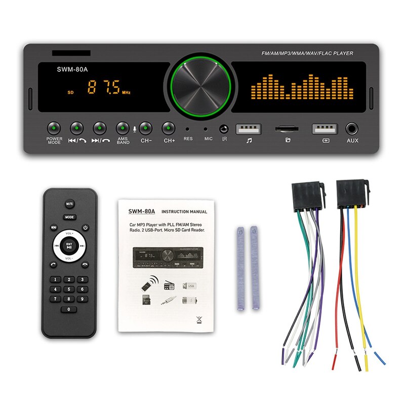 1 din auto  mp3 multimediaspeler bluetooth radio stereo radio swm -80a