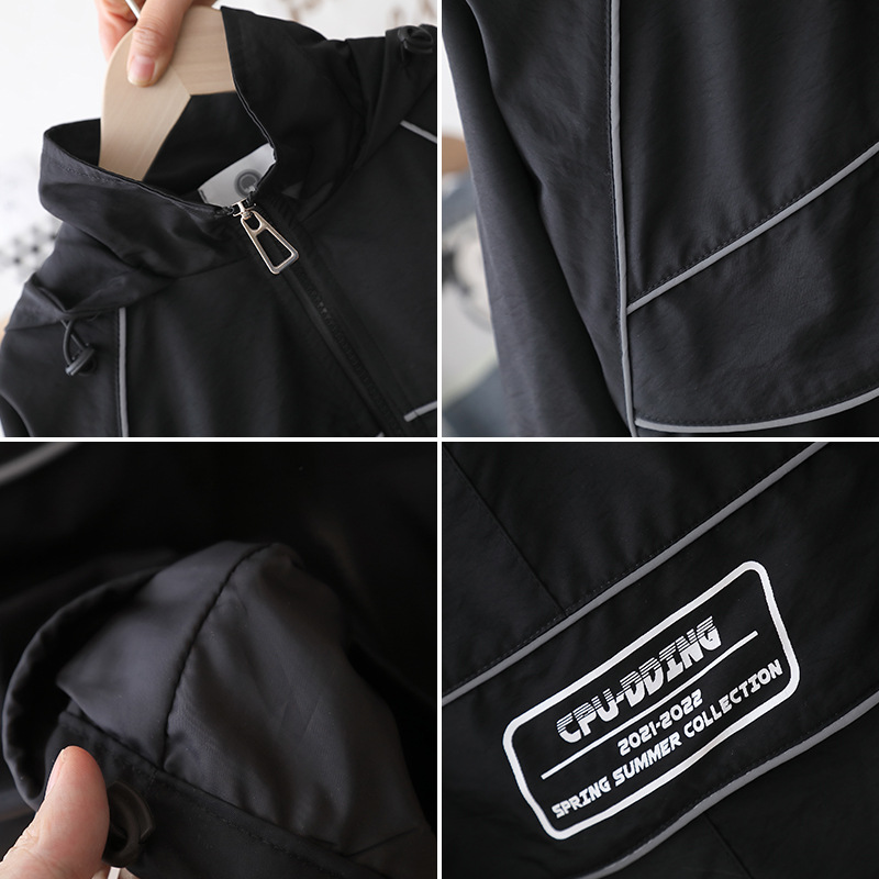 Children's wear boys' coat spring and autumn children's hooded coat 2022 boys' reflective wind proof top outerwear 1-457