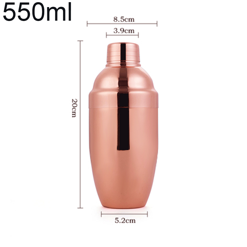 Cocktail Shaker Kit Bar Set Martini Set with Recipe Guide Rotation Stainless Steel Tool Accessories Built-in Bartender Strainer: Rose Gold 550ML