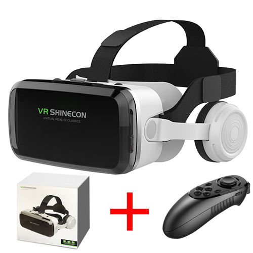 VR SHINECON Wireless Bluetooth Stereo Headset Version Virtual Reality Glasses 3D Goggle Cardboard Helmet for Smartphone: VR With Controller B