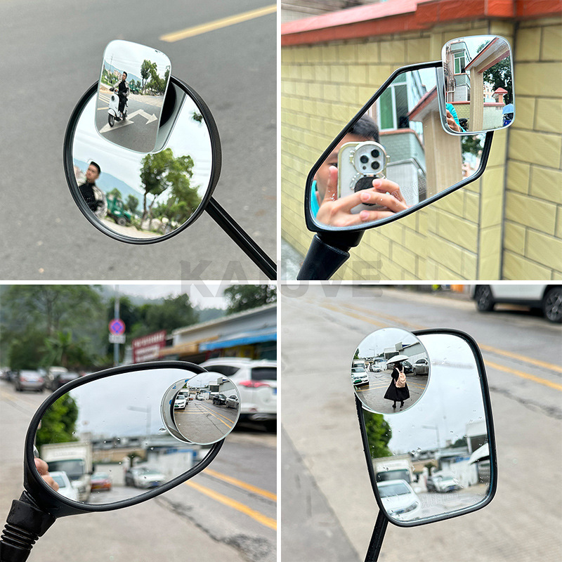 Espejo retrovisor para punto ciego de coche y motocicleta, espejo redondo pequeño ajustable gran angular 360 ° Retrovisor auxiliar inverso de rotación