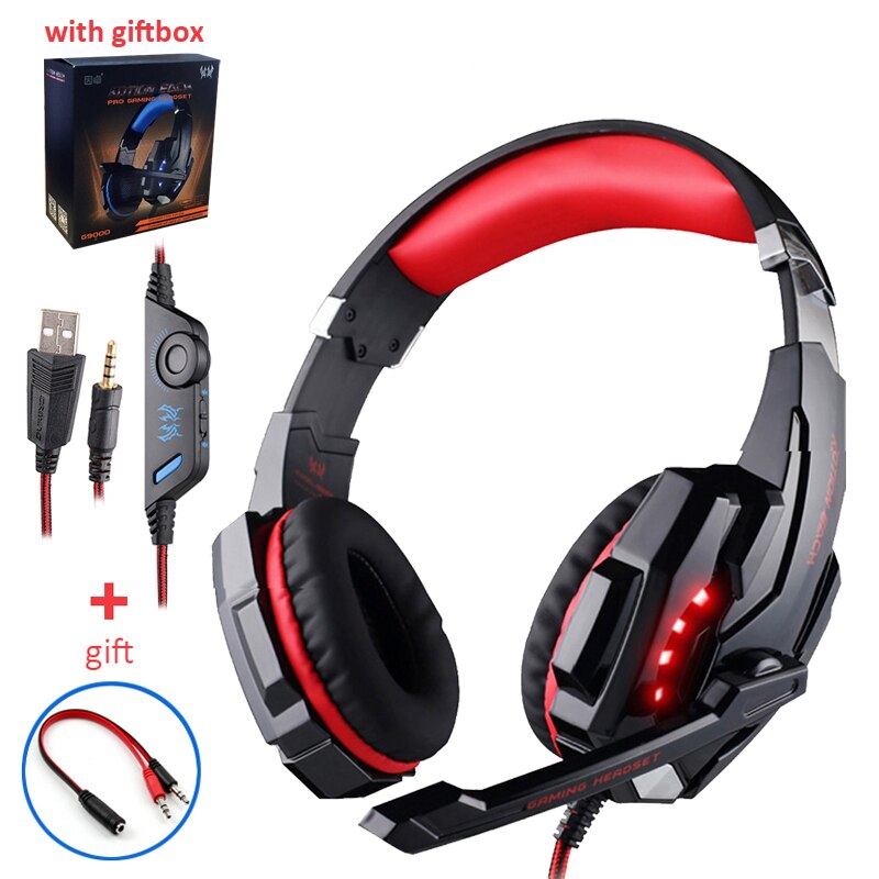 G2000 Oranje Gaming Headset Diepe Bas Stereo Casque Bedrade Hoofdtelefoon Gloeiende Oortelefoon Met Microfoon Voor PS4 Xbox Pc Laptop: G9000 Red with box