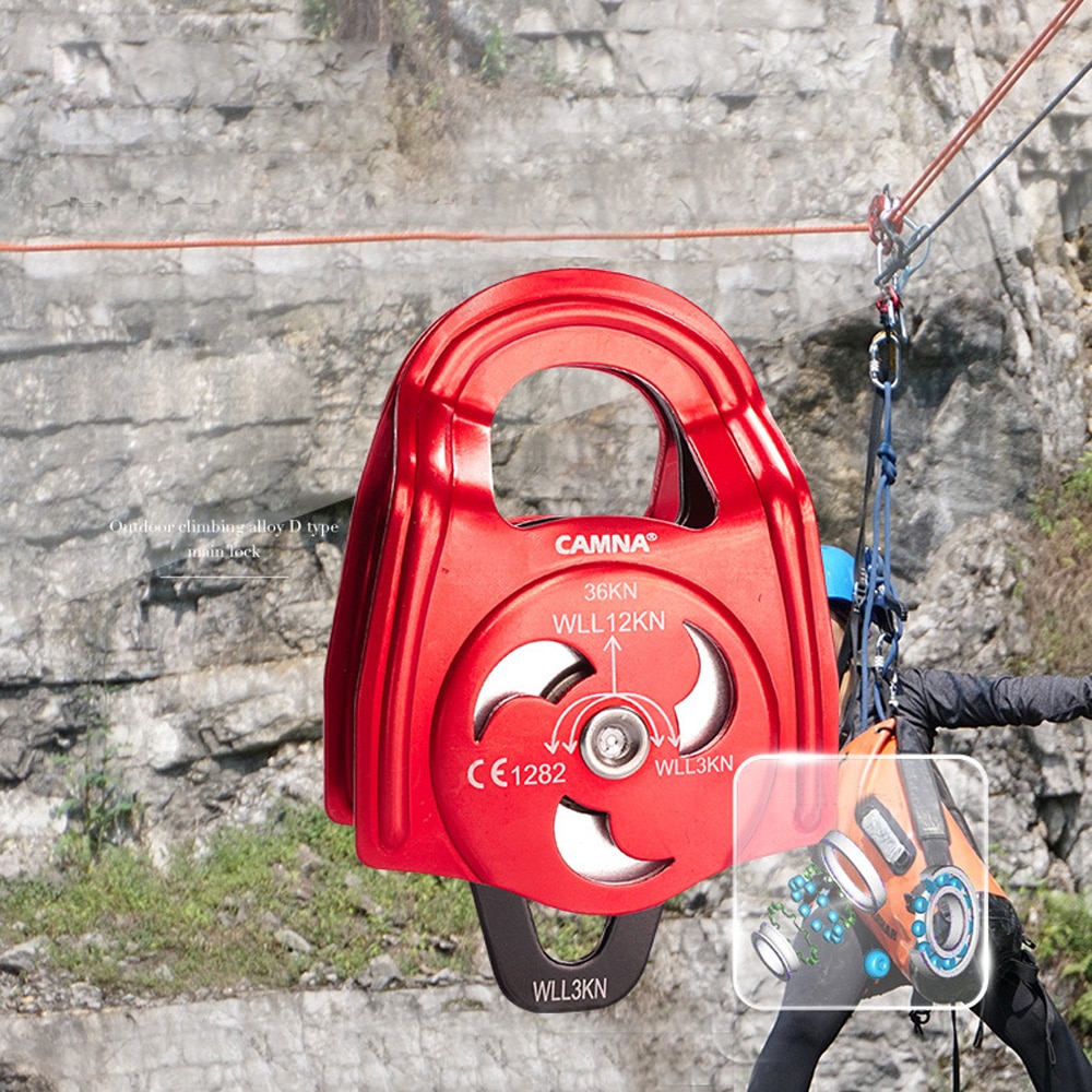 36KN Climbing Pulley Double Ball Bearing Swing Rope Rigging Tackle for Caving Mountaineering Rock Climbing Equipement