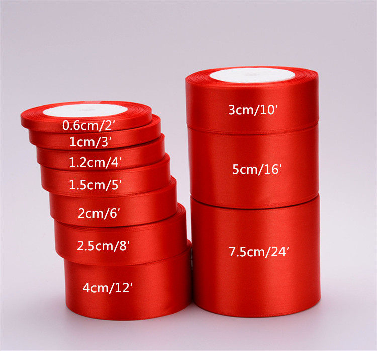 (25 yardas/rollo) cinta de satén de 6/10/15/20/25/40/50mm de Color rojo de una sola cara cinta de hecha a mano Material DIY