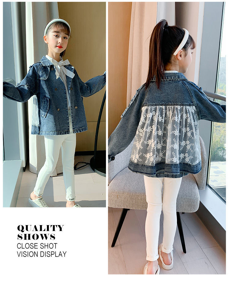 Tiener Kleding Meisjes Denim Jasje Mode Kinderen Kant Jas Windjack Voor Tiener Denim Jas Kids Uitloper 4 11Y