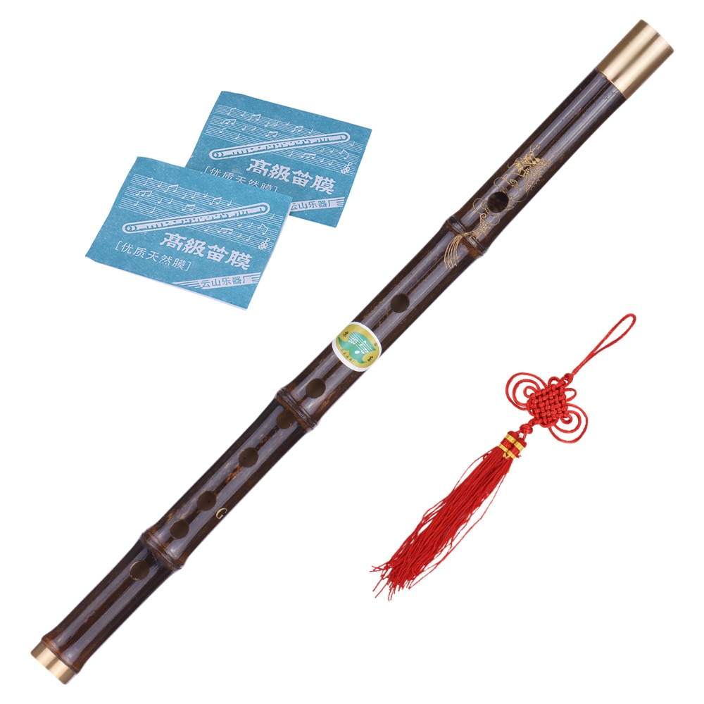 Flute Black Bamboo Dizi Flute Traditional Handmade Chinese Musical Woodwind Instrument Key of D Study Level