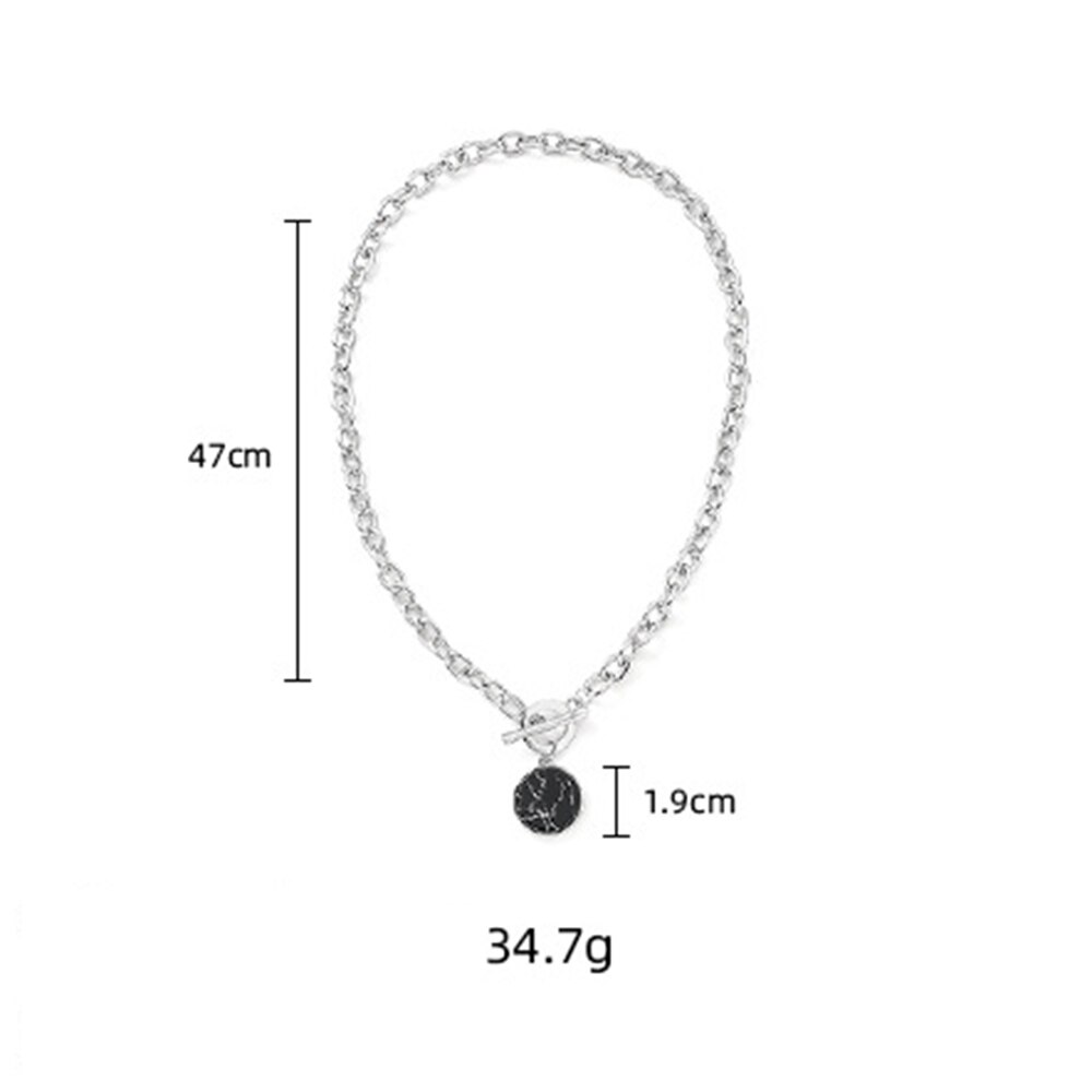 Minimalist Casual Neck Chain Necklaces for Women Round Marble Pendants Hiphop Female Jewelry Necklace