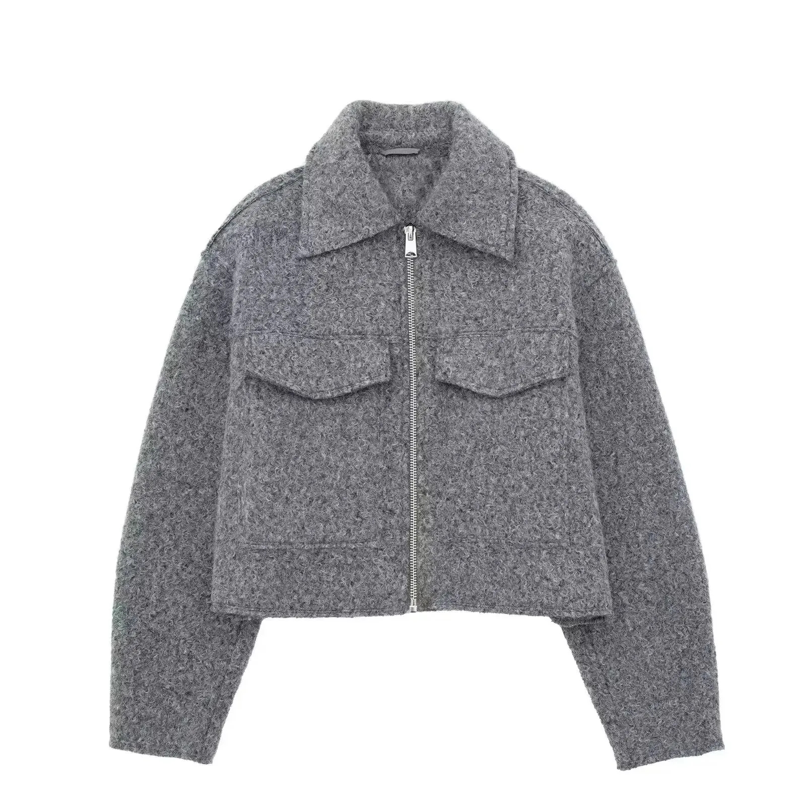 TRAFZA Jacke Für Frauen Herbst Solide Langarm Revers Mantel Vorderseite Tasche Reißverschluss Bomber Jacken Weibliche 2024 Streetwear: XS / Beige