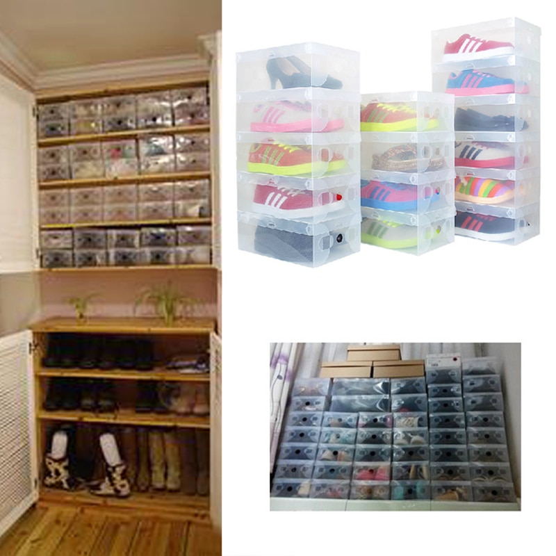 20 stuks doorzichtige opvouwbare plastic opbergdozen voor schoenen, stapelbare organizer de zapatos, schoenendoos, plastic schoenendoos, schoenenorganizer