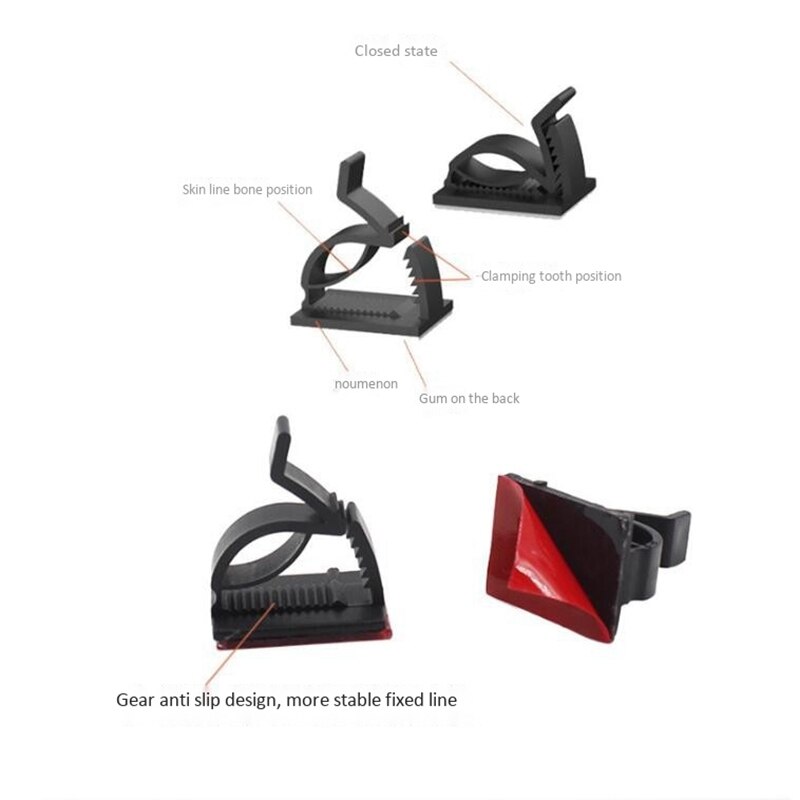 100 abrazaderas de plástico para cables de coche, bridas para cables, soportes de instalación de cables rectangulares, soportes de pinza adhesiva automática