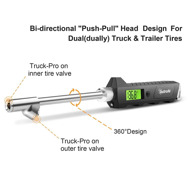 Verlichte Heavy-Duty Truck Bandenspanningsmeter Met Lcd Lichtgevende Display Dual-Head Digitale Bandenspanningsmeter