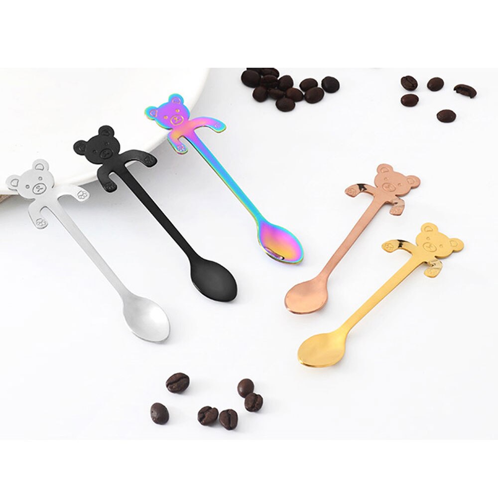 1pz mini Orso Gattino di Disegno in Acciaio Inox Caffè Tè dolce bere Miscelazione Frullato Cucchiaio Da Tavola