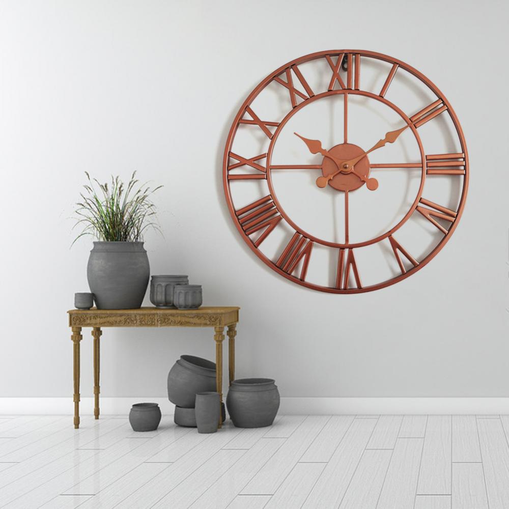 40cm Metal Round Wall Clock Roman Numerals Analog Living Room Office Decoration