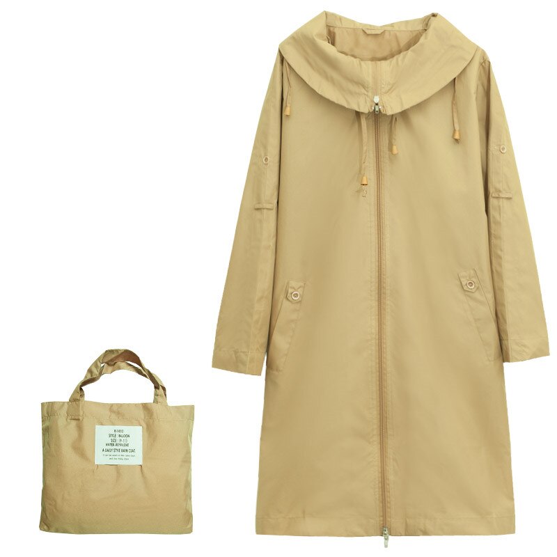 Thin Raincoat Women Waterproof Female Rain Coat Poncho Jacket Capa De Chuva Chubasqueros Mujer Light(not long sleeve): Dark Khaki
