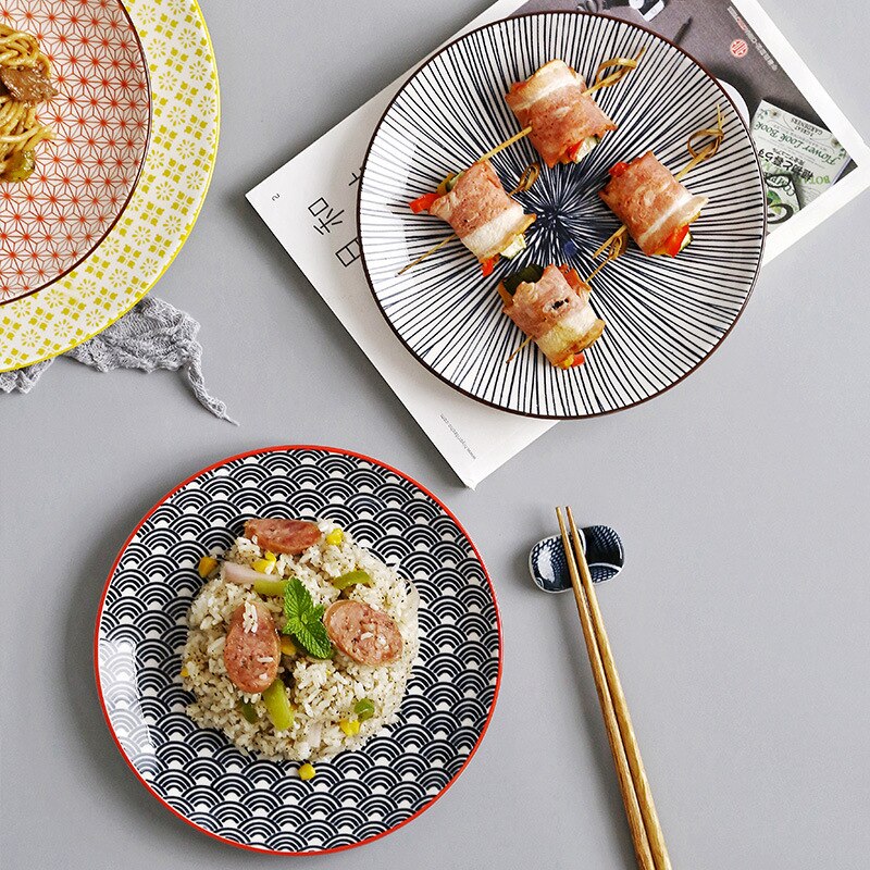 Kreative Japanischen Stil 8 Zoll Keramik Platte Frühstück Rindfleisch Gerichte Nachtisch Snack Platte Einfachen Flachen Gericht Hause Steak Gericht