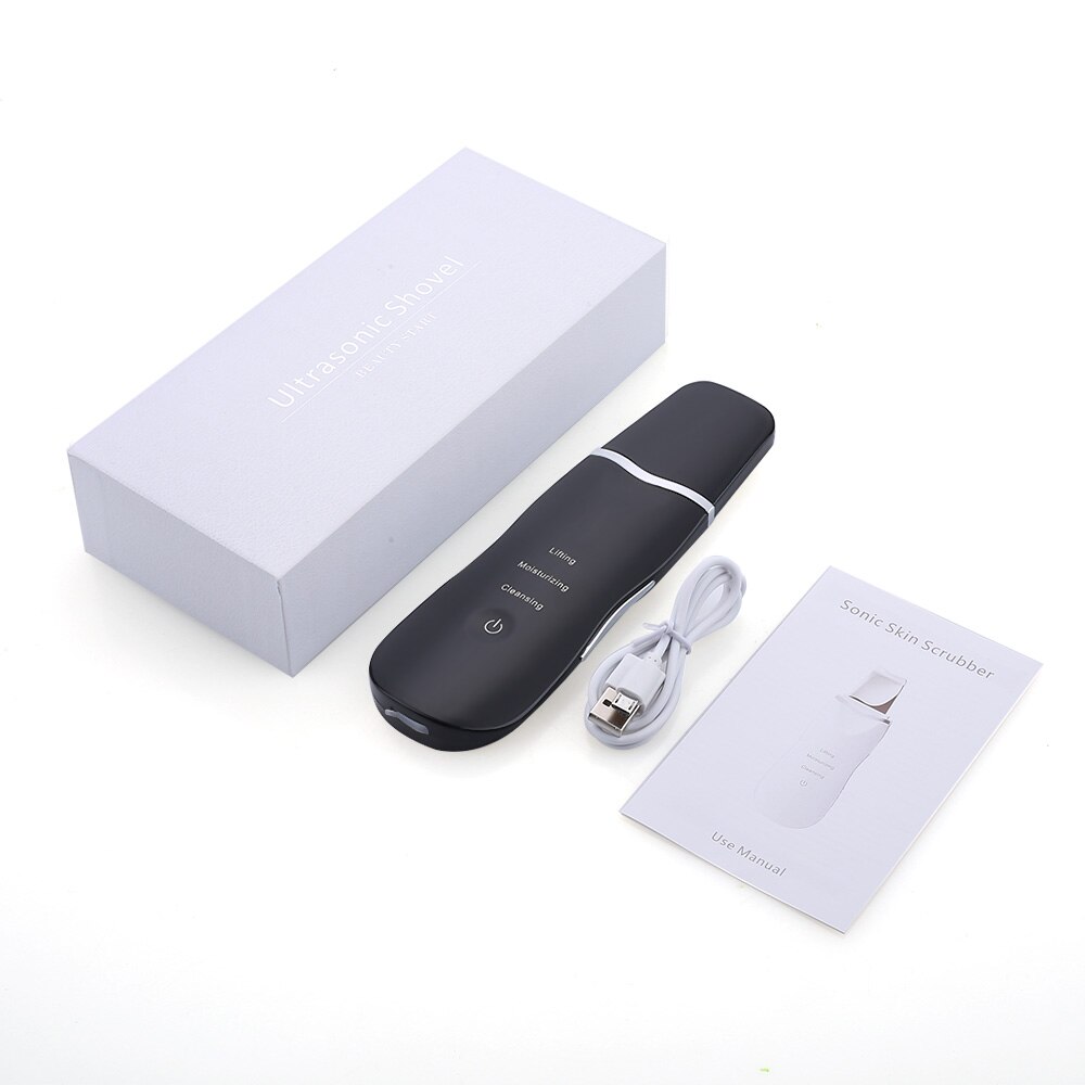 Ultrasonic Skin Scrubber Deep Face Cleaning Machine Peeling Shovel Facial Pore Cleaner Face Skin Scrubber Lift Machine: box black 1