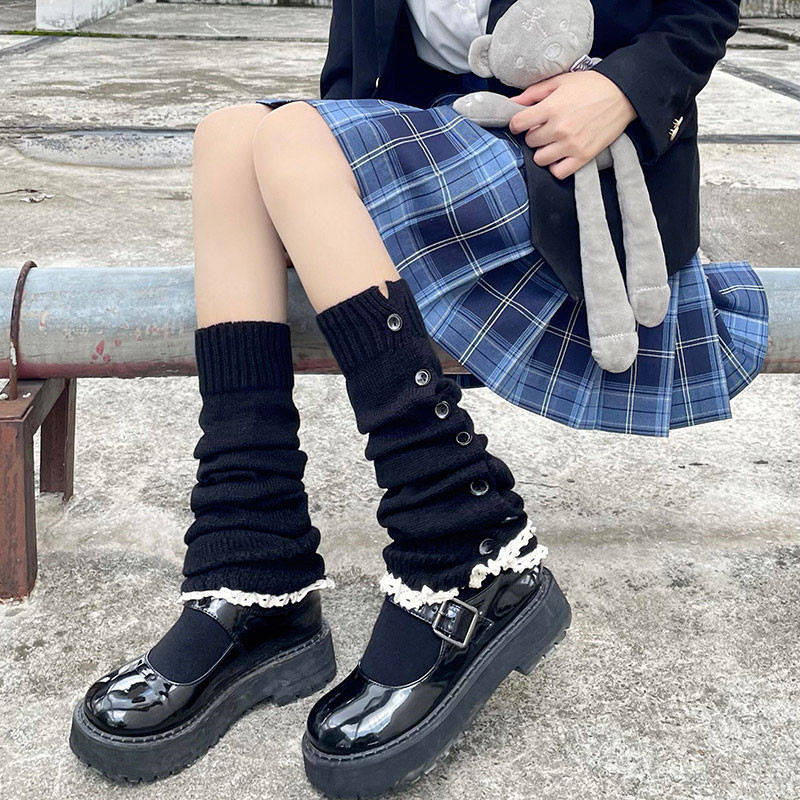 Women Knitted Buttons Fluffy Leg Warmers Harajuku ...  Grandado