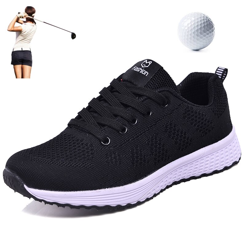 Kvinder golfsko sommer dame sportssko lette åndbare behagelige græs gåsko trend kvinde golf sneakers: Sort hvid / 6.5