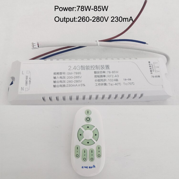 Justering af farvetemperatur og dæmpbar led transformer 2.4g fjernbetjening led driver isoleret og sikker intelligent strømforsyning: 220v 78-85w