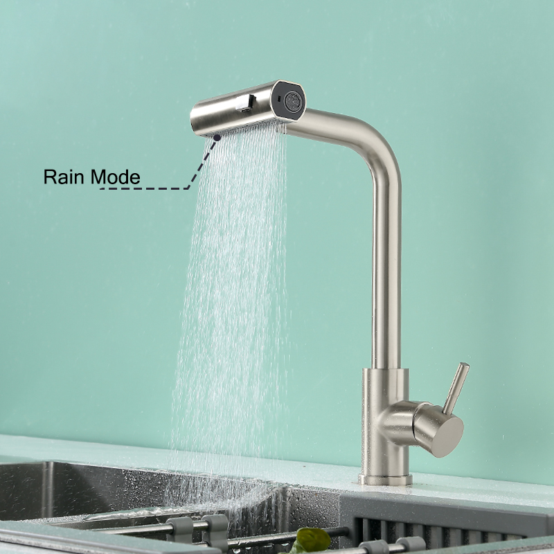 Baokemo stainless steel pull down water tap Single Handle sink three-in-one And Cold kitchen faucet