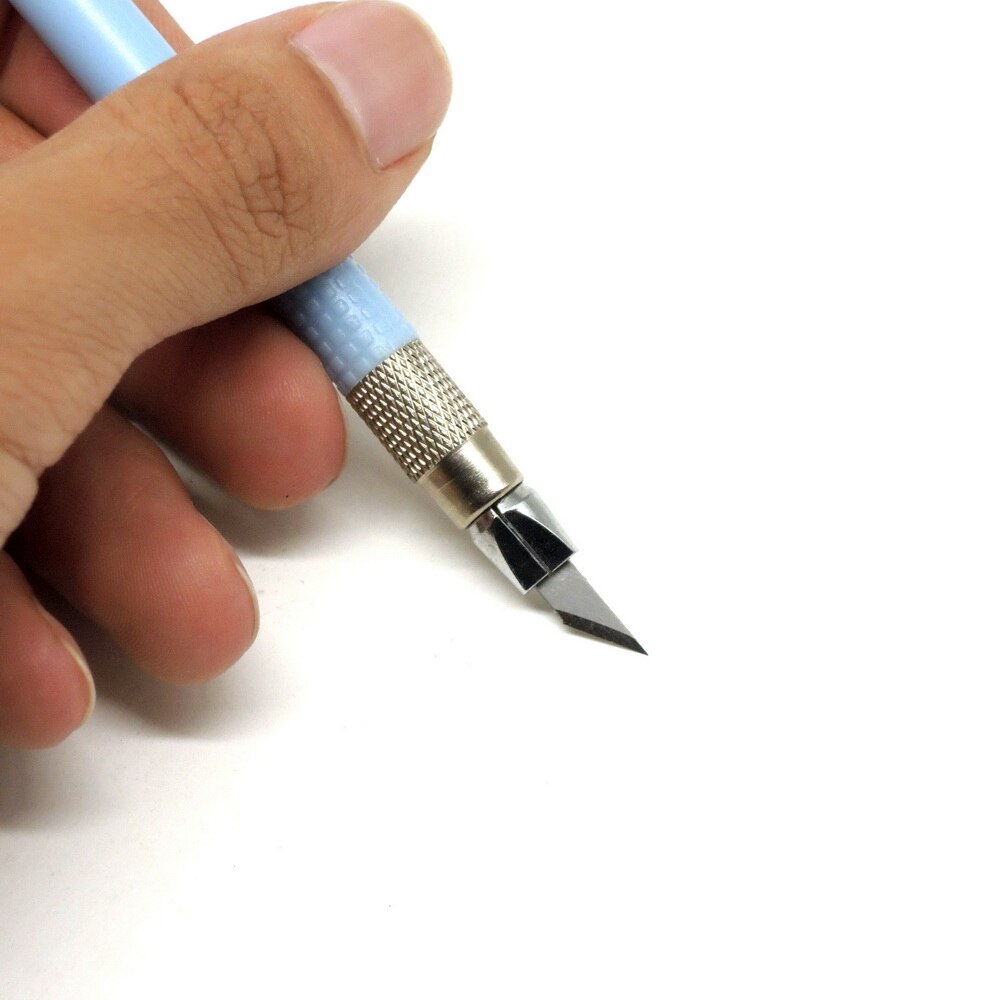 Plastic Handvat Hobby Mes Set Cutter Gereedschap Ambachten Scalpel Graver + 12 stks Blade Voor PCB Reparatie Mulit Pen Film Houtsnijwerk Tool