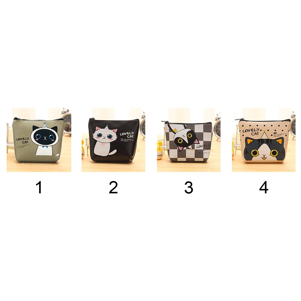 Hohe Kapazität PU Leder Frauen Mädchen Kupplung Tasche Schlüssel Karte Halter Tasche Cartoon Nette Katze Brieftasche Mini Geldbörse Münze Tasche