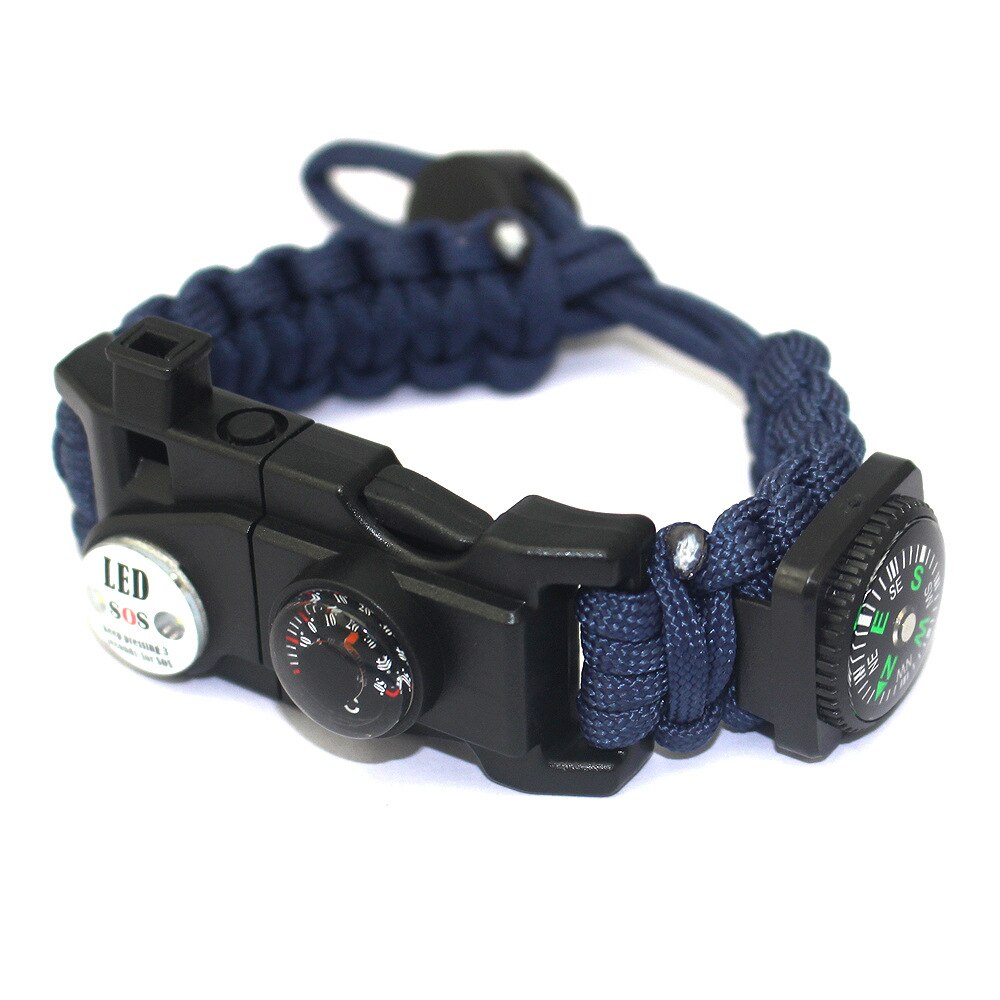 Pulsera de soga de supervivencia LED multifunción para hombre, luz de señal de emergencia multifuncional, silbato deportivo: navy blue