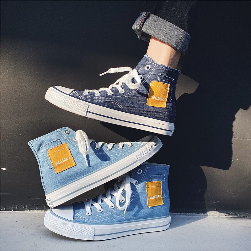 Siergan heren high-top canvas schoenen heren lente herfst top sneakers veterschoenen hoge stijl effen kleuren heren blauwe schoenen