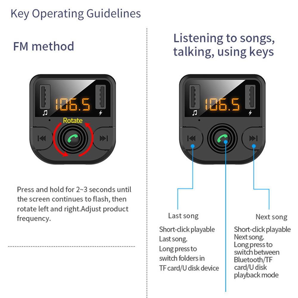 Smart Car FM Transmitter BT36B Bluetooth 5.0 Handsfree Stereo Music FM Transmitter Bluetooth Universal Dual USB FM Adapter