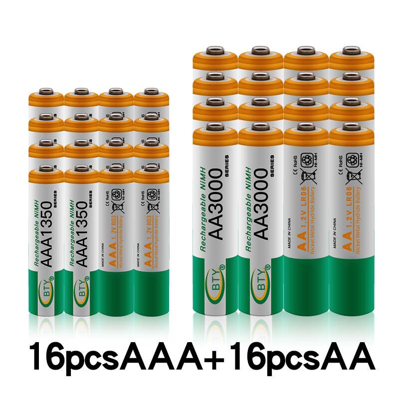 40 stk 1.2 vaa 3000 mah ni-oppladbare batterier + aaa batteri 1350 mah oppladbart batteri ni -mh 1.2 v aaa batteri