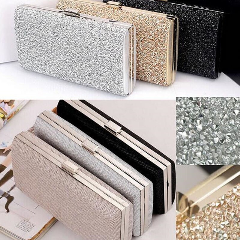 Diamond Sequin Clutch Purse Women Evening Clutch Bag Female Crystal Clutch Bag Wedding Party Banquet Black Gold Silver Two Chain