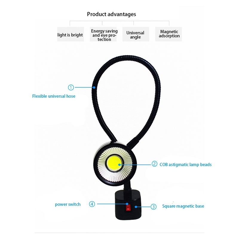 LED-Arbeitsleuchte mit Magnetfuß, flexibel Schwanenhalslampe, 220 V, 5 W, für Drehmaschine, Fräsen, Bohrmaschine, Industriebeleuchtung, EU-Stecker