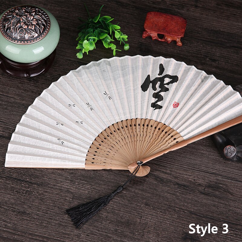Abanico plegable Vintage portátil con mango de bambú antiguo, abanico de mano para pintura, baile de boda