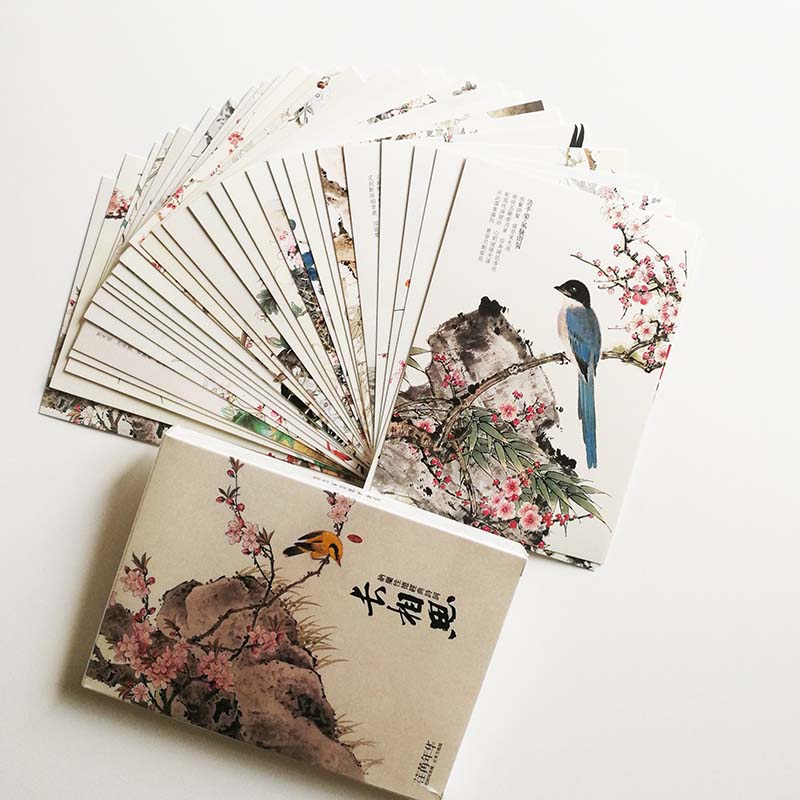 30 Stks/set Chinese Bloem En Vogel Schilderen Met Nalan Xingde 'S Ci Poëzie Ansichtkaarten