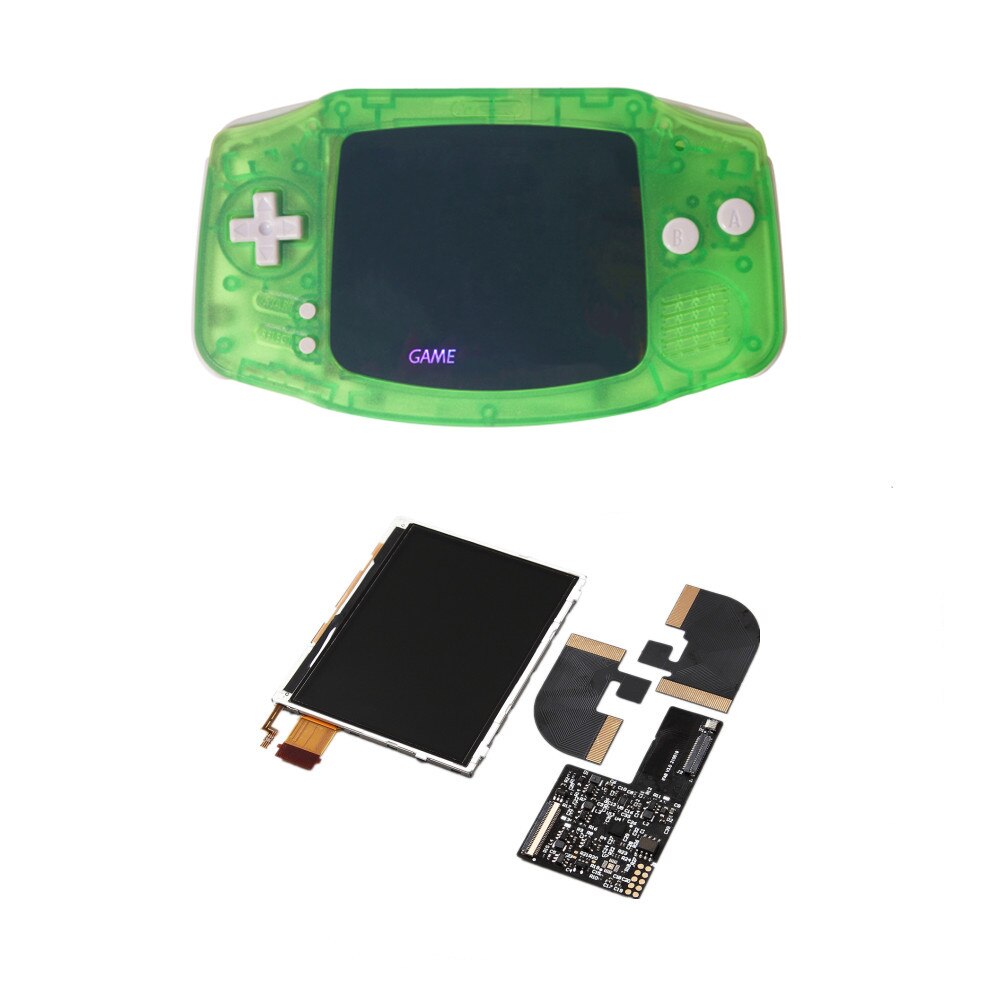 FUNNNYPLAYING For Gameboy GBA Advance ITA AGB RETRO PIXEL TFT BACKLIGHT KIT Memory Brightness Adjust The Display With Shell: CLEAR GREEN ITA