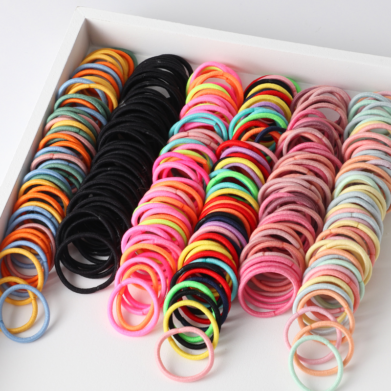 Cintas para el pelo de Color caramelo para niña, accesorios para el cabello elásticos, soporte para cola de caballo, tocado de goma, adornos coreanos para niños, 100 Uds.