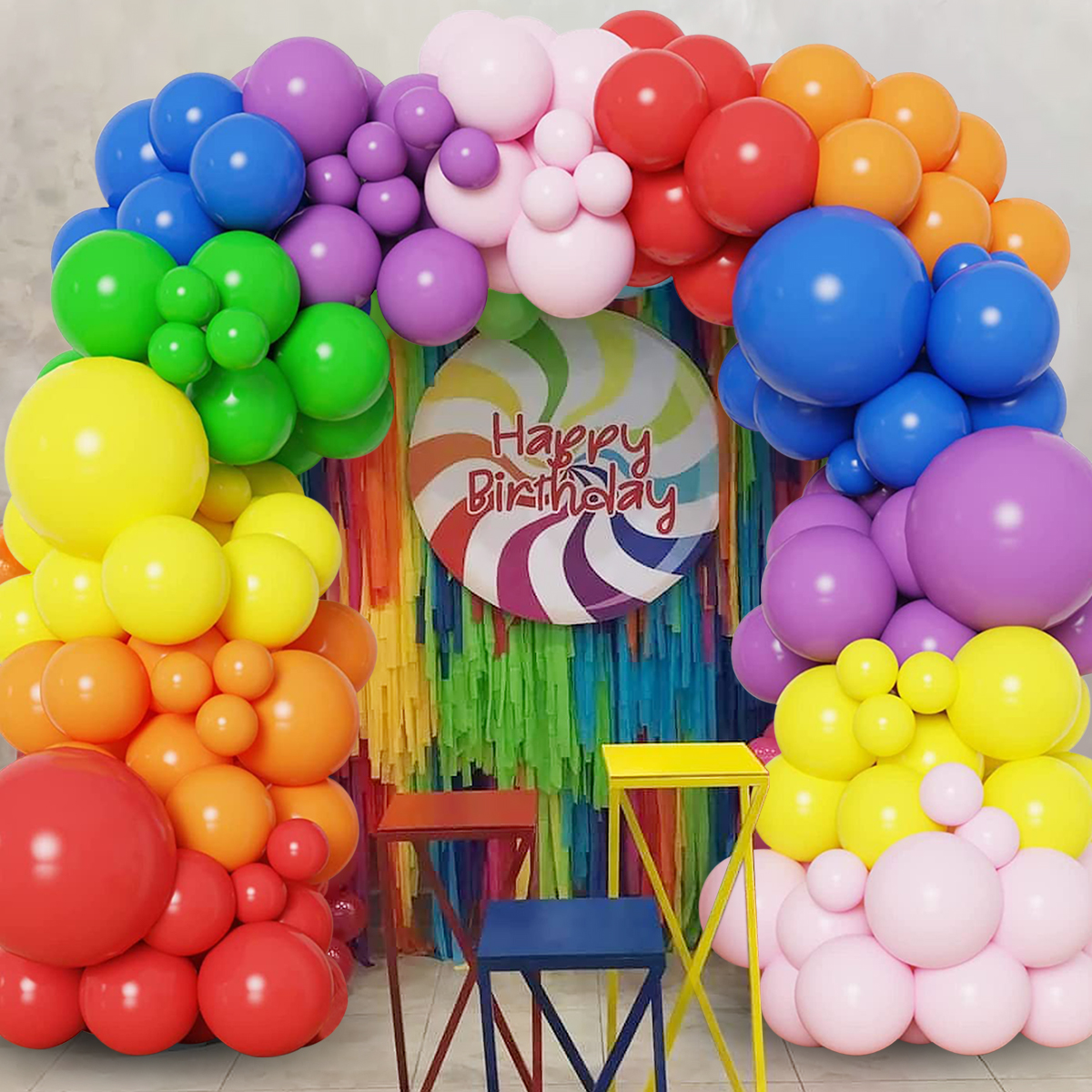 kit arco ghirlanda di palloncini arcobaleno colorato kit arco palloncini in reticolo multicolore Decorazione matrimonio Compleanno arredamento ragazzo bambino doccia Bomboniera