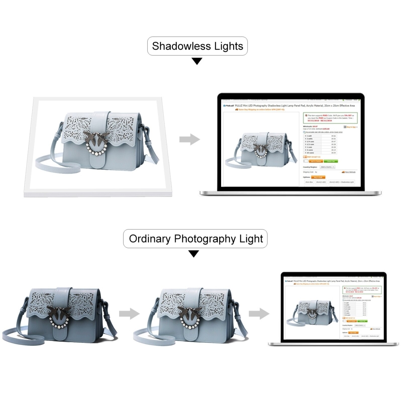 PULUZ – Mini Studio Photo LED pliable sans ombre, Kit de tente de prise de vue et boîte à Photo avec arrière-plan de 6 couleurs