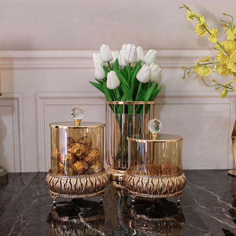 Transparent Glass Candy Jar with Lid Metal Sealed Bottle Household Chocolate Candy Box Food Storage Jar Crafts Home Decoration