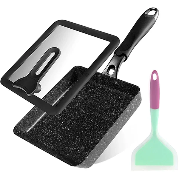 Japanische Omelettpfanne / Tamagoyaki-Pfanne, rechteckige Eierpfanne mit Antihaftbeschichtung – optionaler Deckel und Spatel – Aluminiumlegierung: WHITE