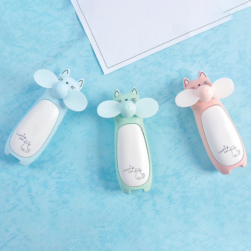 Kreative Outdoor Kleinen Ventilator Mini Cartoon Katze Fan Handheld Tragbare Lade Lüfter Led Nacht Licht Kleine Fan