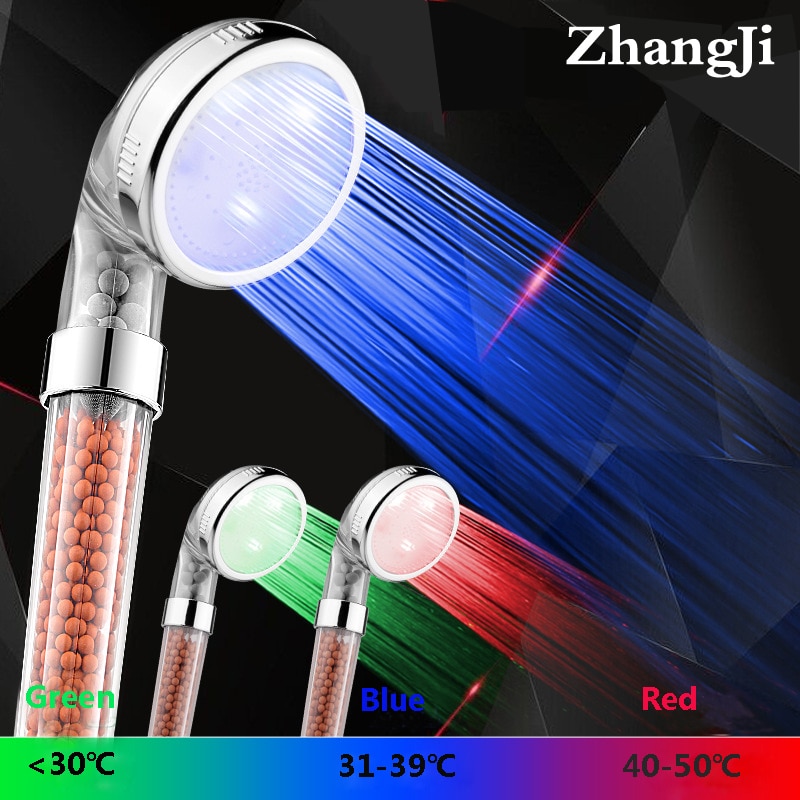 Zhang Ji 3 Kleuren Led Temperatuurregeling Spa Douchekop Met Anion Filter Bal Twee Soorten Verwijderbare Voor Cleaning