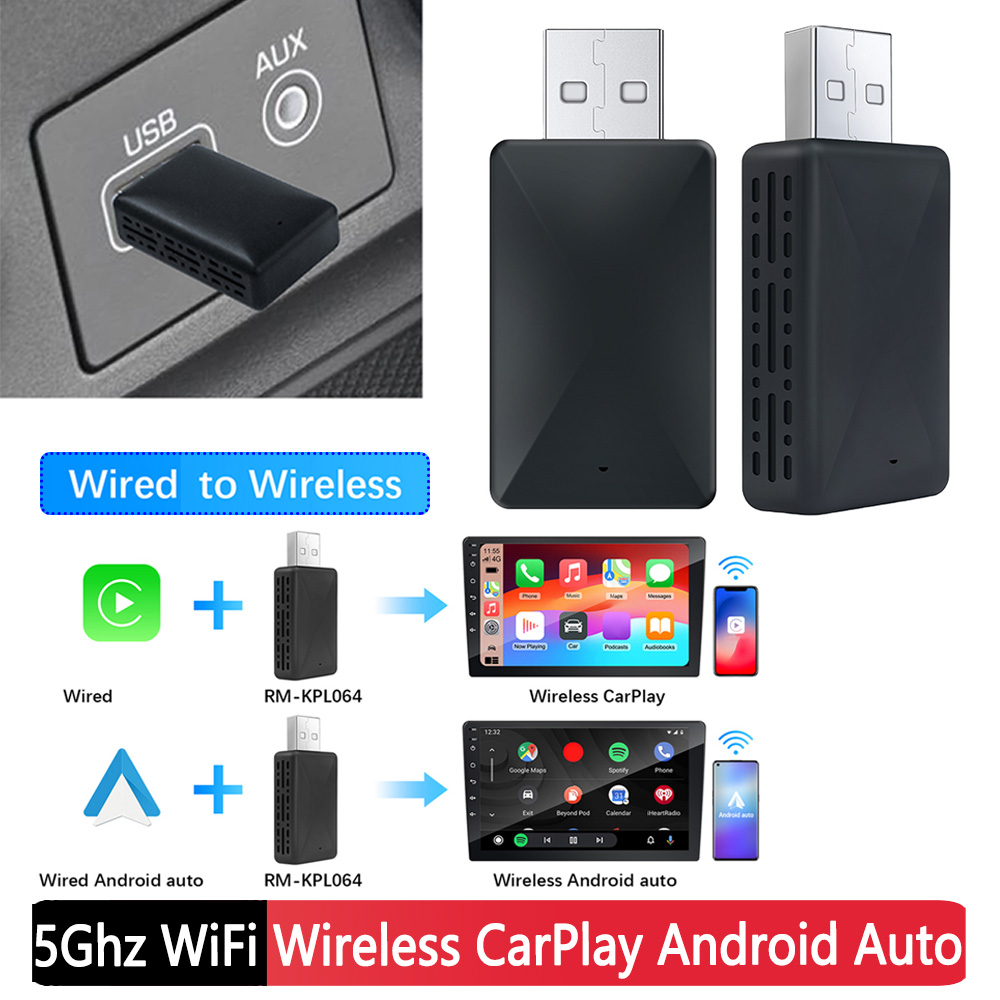 Adaptador inalámbrico 2 en 1 para Carplay, adaptador inalámbrico automático para Android, Plug and Play, WiFi, Bluetooth 5,0, conexión automática, Mini Dongle USB de 5V