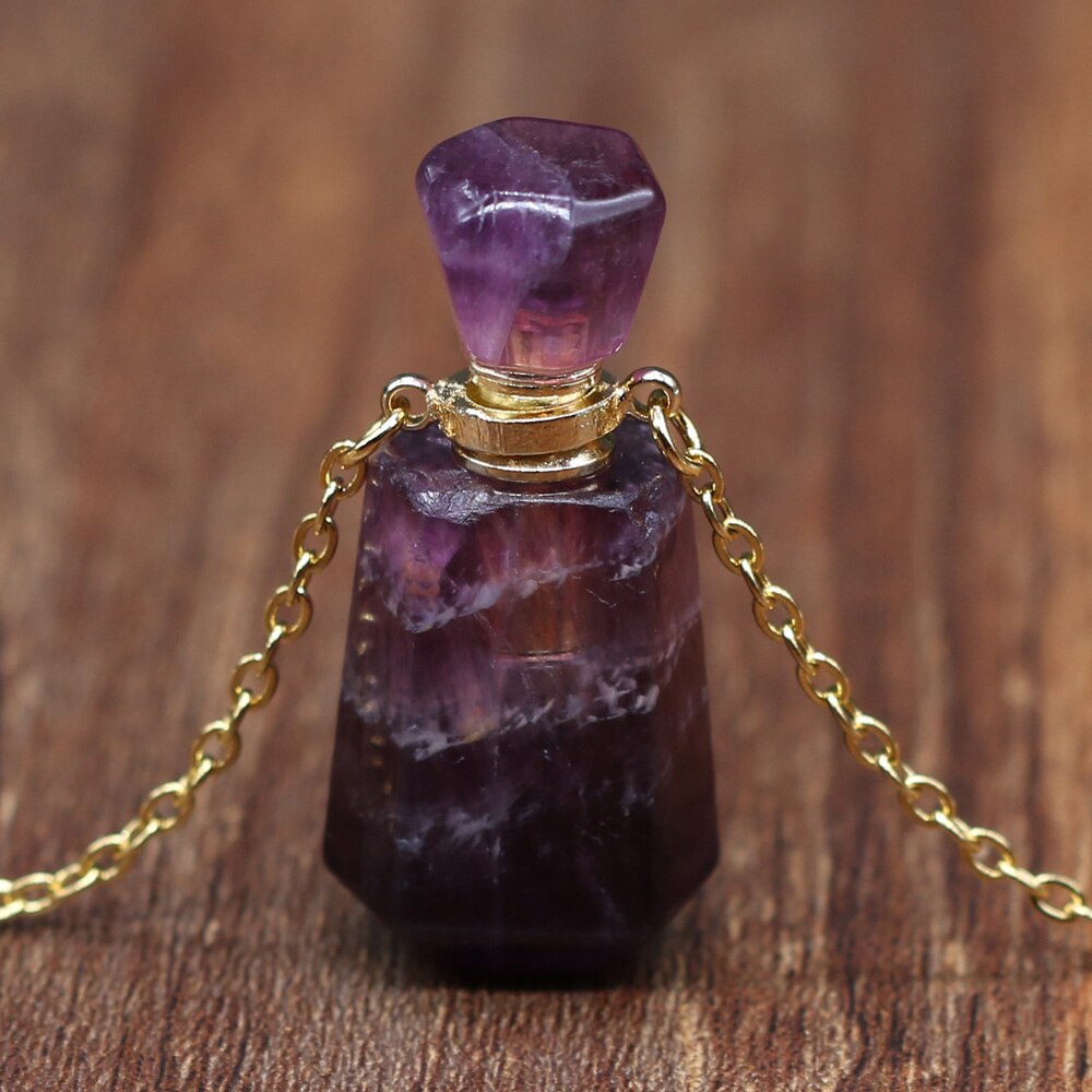 Collane di ametiste del pendente del diffusore dell'olio essenziale della collana della bottiglia di profumo della pietra preziosa naturale per il regalo all'ingrosso dei gioielli delle donne: Fluorite