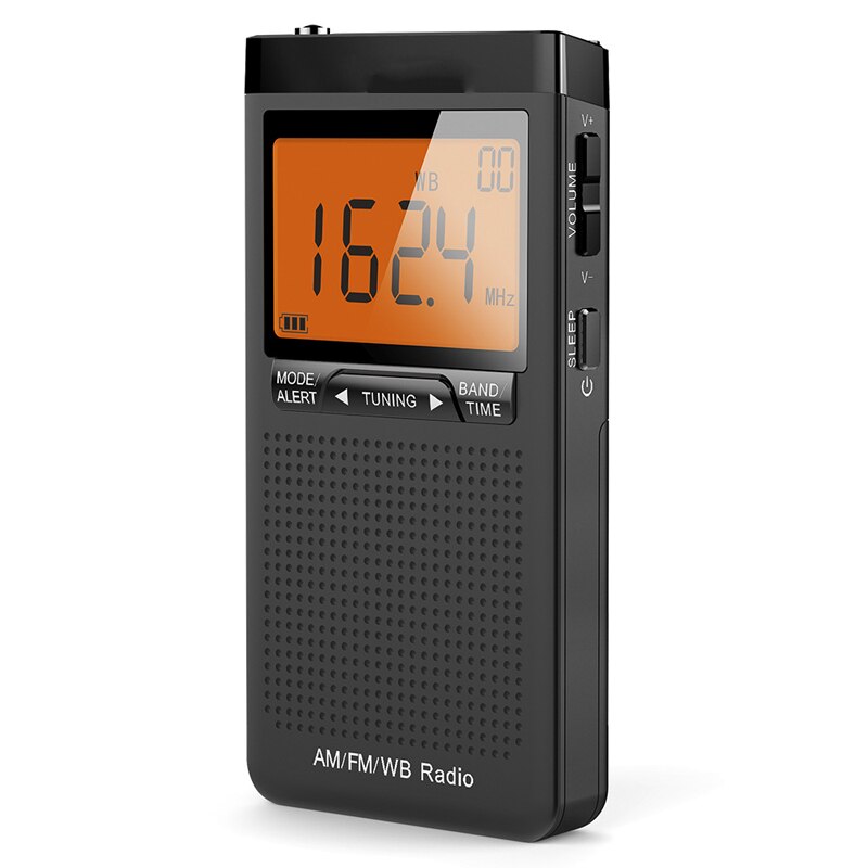 Mini AM FM WB Radio With Speaker Headphone Jack Emergency Weather Radio Station Portable Pocket Radio Digital Display