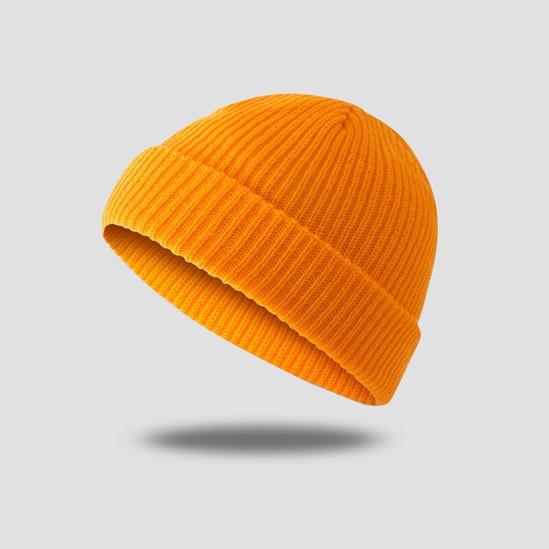Bonnets chauds d'hiver unisexes pour femmes et hommes, style décontracté, style hip-hop, en laine tricotée, bonnet élastique: Orange foncé