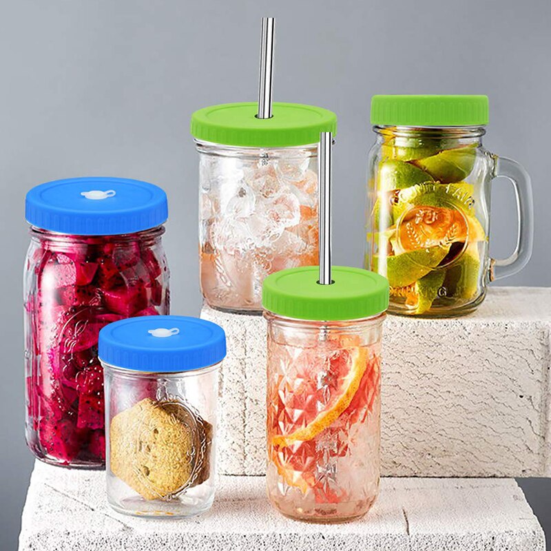 6 stuks herbruikbare glazen pot met deksel voor het vers houden van voedsel, plastic deksel en siliconen ring voor kookgerei en keukenaccessoires