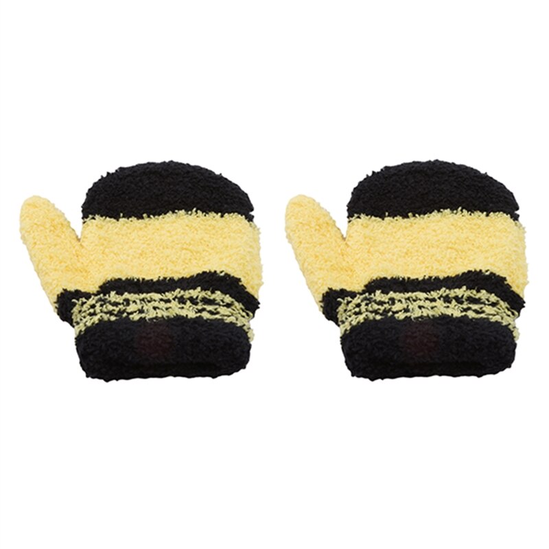 Children's Warm Coral Velvet Gloves Winter Keep Warm Knitted Full Rope Finger Outdoor Gloves: black-yellow