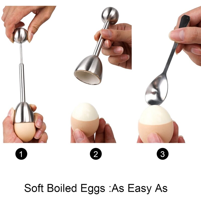 Rustfrit stål æg krakker topper sæt, hårdkogte æg separator holder ,4 skeer ,4 kopper ,1 skaller fjerner topskærer