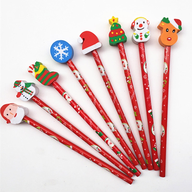 8Stck Kreative Weihnachten Bleistift Schreibwaren Weihnachten Bleistift Radiergummi einstellen Weihnachten Schüler Art Büro &Ampere; Schule Liefert